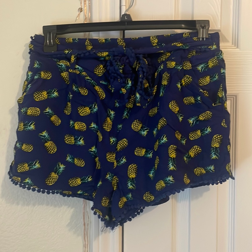Navy pineapple shorts with tie around waist size L